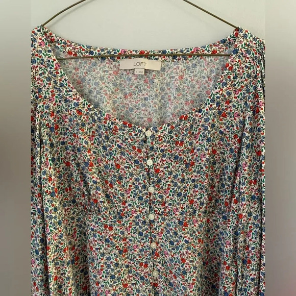 Loft Floral Funky Multi Color Blouse Long Sleeve Top Bell Bottom Sleeves Size S - Picture 4 of 4
